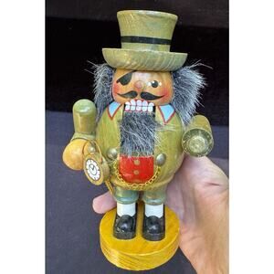 Christmas Solid Wood Nut Cracker Back Lever Moving Mouth 7” Tall